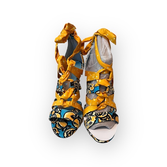 Gianni Bini Abrianna Women's 9M Preppy Polka Dot Ankle Wrap Heels Teal/Gold - Picture 3 of 7